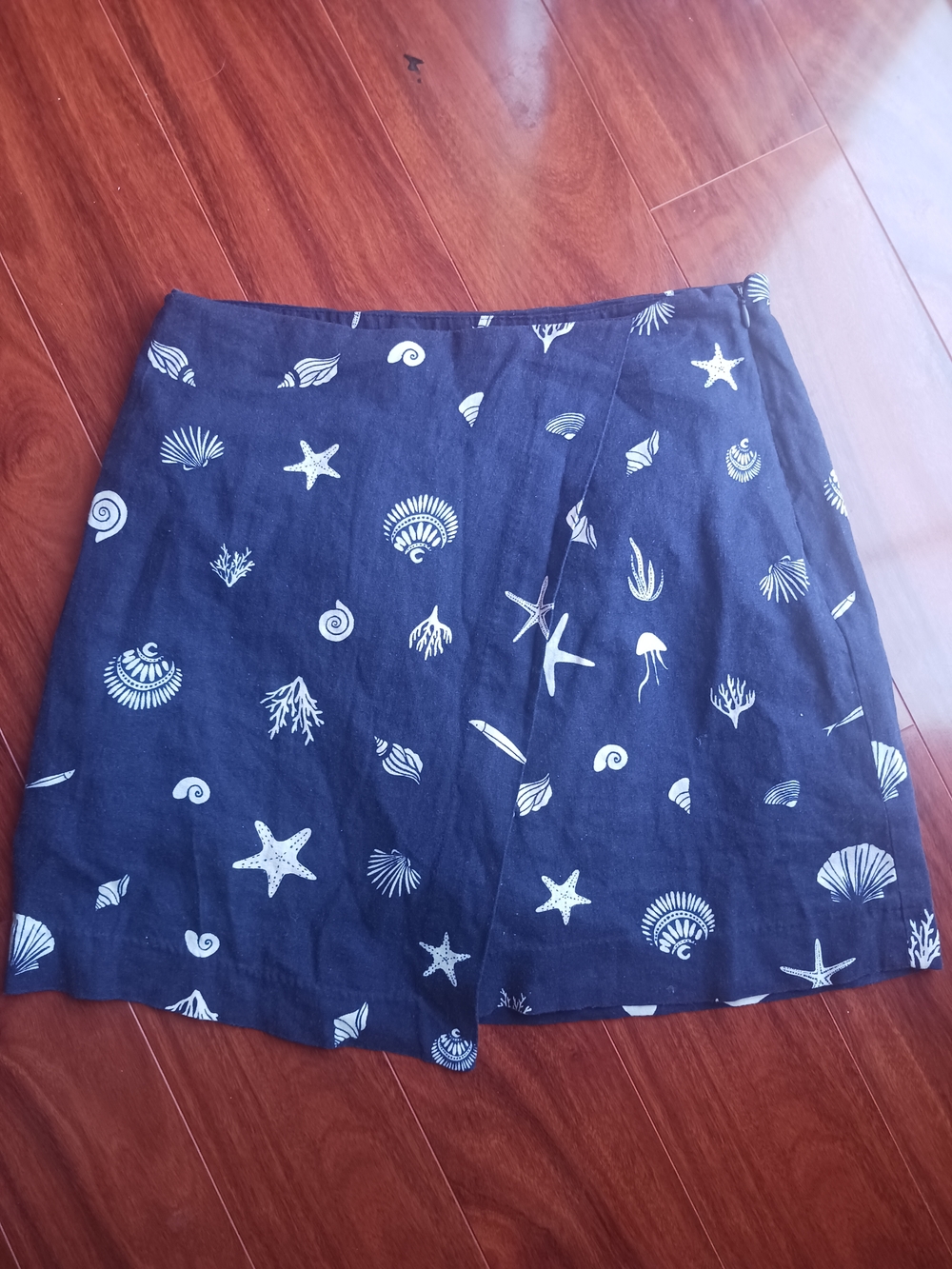 Navy Seashell Print A-Line Skort
